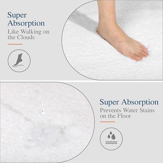 Walensee Large Bathroom Rug (24 x 36, White) Extra Soft and Absorbent Shaggy Bath Mat Machine Washable Microfiber Non Slip Luxury Floor Mat