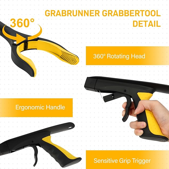 2 Pack 32 inch FDA Registered GrabRunner Folding Reacher Grabber Tool with Strong Magnetic and Swivel Head &Shoehorn (Yellow Yellow)