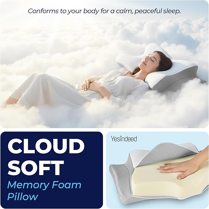 YESINDEED Pain Relief Cooling Pillow – Cervical Neck Support for Sleeping, Contoured Memory Foam Design for Neck and Shoulder Pain, Ergonomic Sleep Solution for Side Sleepers, Snoring, Posture