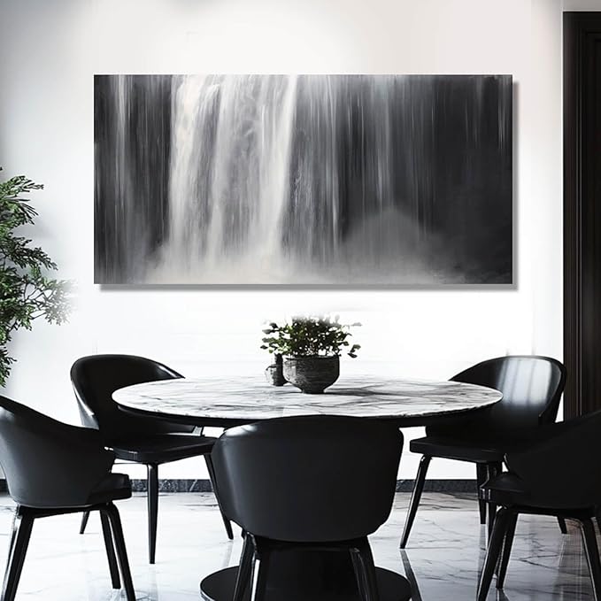 Black Wall Art White Wall Decor Waterfall Wall Pictures Abstract Wall Art Room Decor Canvas Poster Photos for Bedroom Living Room 24"x48"