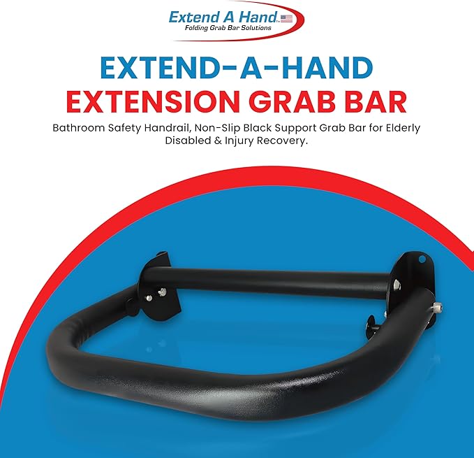 Extend-A-Hand Grab Bar Extension 16″ × 12″| Heavy-Duty Bathroom Safety Handrail, Non-Slip Black Support Grab Bar for Elderly, Disabled & Injury Recovery.