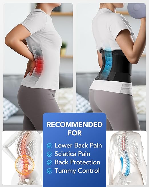 0.5mm Ultra Thin Back Brace for Women Men, 3D Lumbar Pad, Seamless Yoga Fabric, Lightweight Back Brace for Lower Back Pain Relief, Sciatica, Posture, Lifting, Wearg Under Clothes, Black, XL
