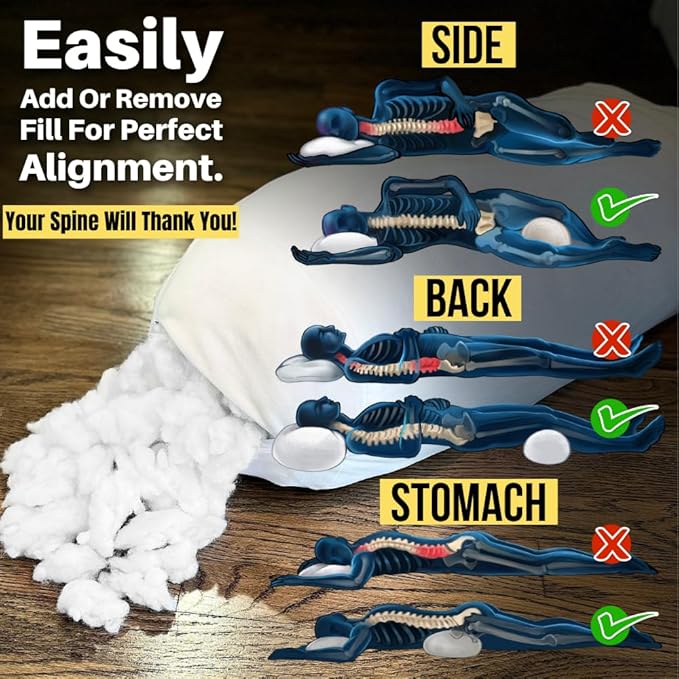 Supportive Cloud Pillow for Neck Pain Relief & Shoulder Pain Relief - Perfect for Side, Back, & Stomach Sleepers - Adjustable Fill Plush Pillow