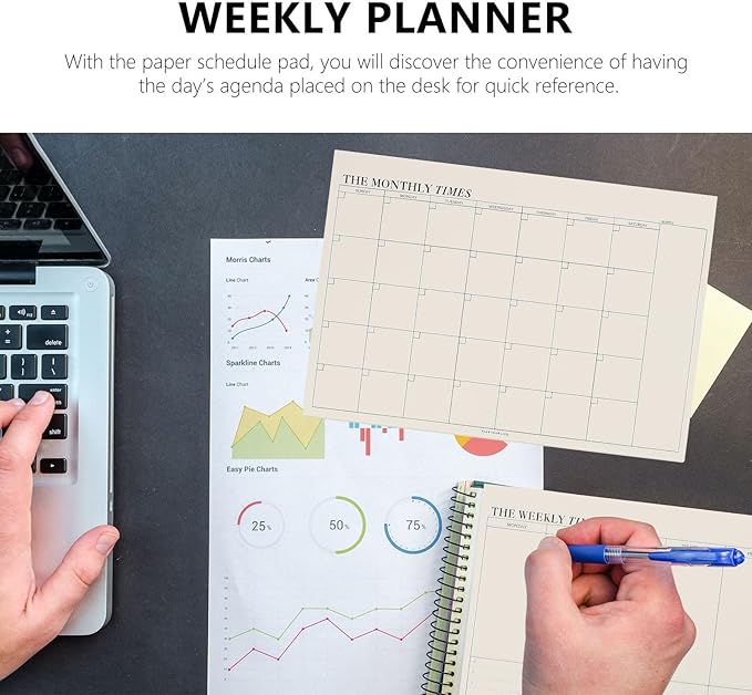 2pcs Weekly and Monthly Planner Notepad Tear-off Sheets Schedule Checklist for Students and Office Use Portable Undated Agenda for Goal Tracking and Habit Planning