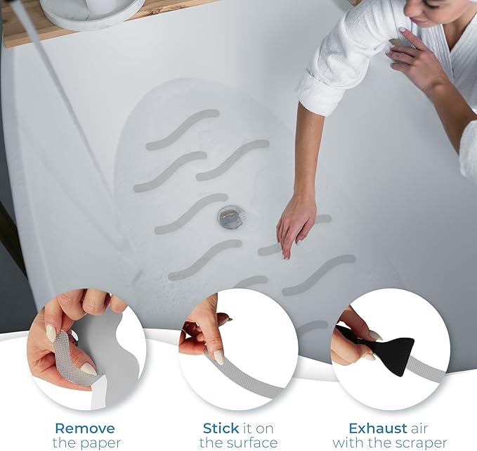 Anti Slip Shower Stickers 24 PCS, Gray Non-Slip Shower Strips for Adults, Premium Adhesive Bath Tub Stickers