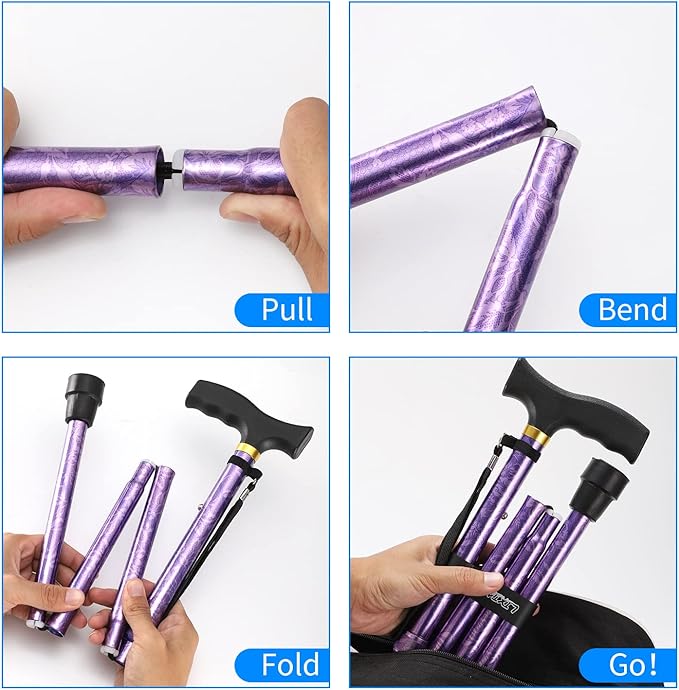 Walking Cane LIXIANG Cane for Man/Woman | Mobility & Daily Living Aids | 5-Level Height Adjustable Walking Stick | Comfortable Plastic T-Handle Portable Walking Stick Folding Cane