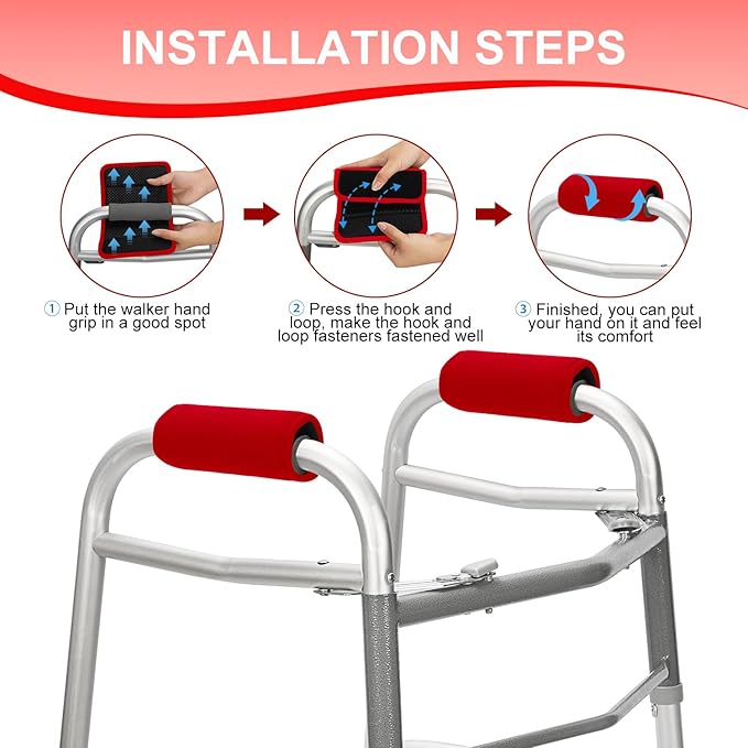 supregear Walker Grips (2 Pack), Soft Padded Hand Covers, Non-Slip Comfortable Cushion Padding for Folding Walker Handle, Moisture Wicking Mobility Accessory