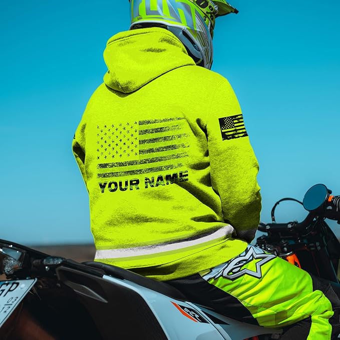 US Flag High Visibility Hoodie for Men Reflective Hoodie Safety Workwear for Worker Runner Patriotic ACC02