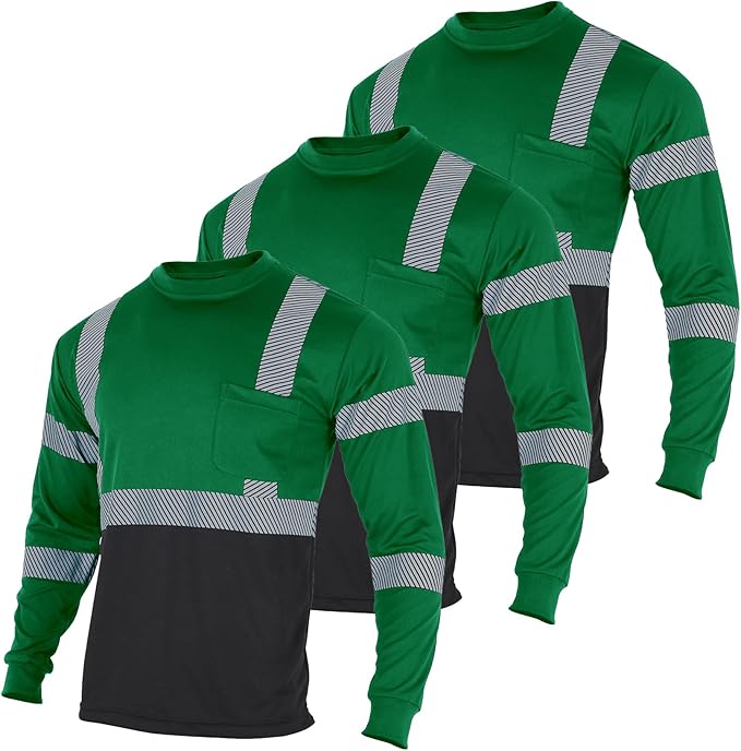 VENDACE 3pcs Safety T Shirts Reflective High Visibility Hi Vis Long Sleeve Construction Work Shirts for Men Class 3