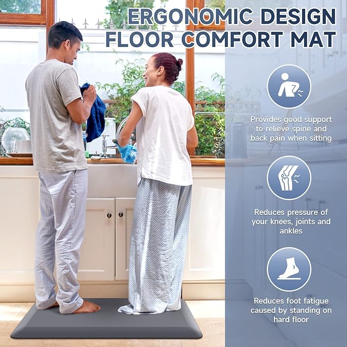 4/5 Inch Thick Kitchen Mats for Floor, StepRite Kitchen Rug for Standing Desk, Non-Slip, Thicker, Stain & Water Resistant, Comfort Anti Fatigue Floor Mat for Home, Kitchen, Office - Grey,54 * 22''