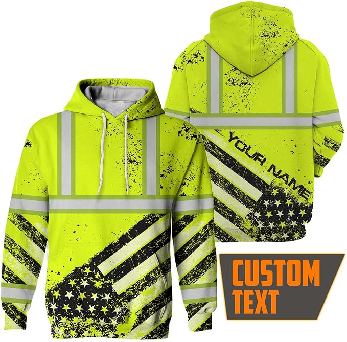 US Flag High Visibility Hoodie for Men Reflective Hoodie Safety Workwear for Worker Runner Patriotic ACC02