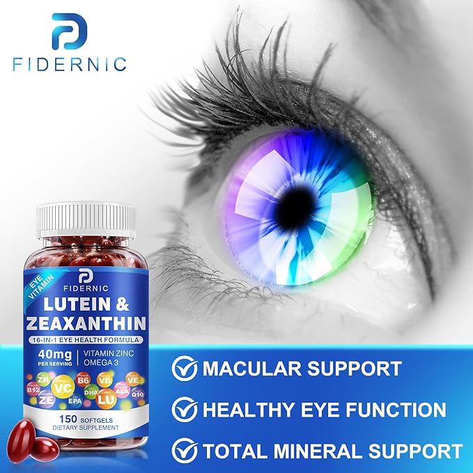 Lutein and Zeaxanthin Supplement - Eye Vitamins, 40 mg Lutein & 8 mg Zeaxanthin with Vitamins C, E, Zinc, Omega-3 & CoQ10 for Blue Light Protection, Eye Health Support  - 150 Softgels