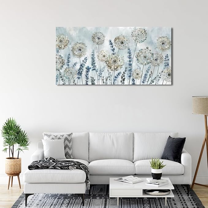 VEAEE Farmhouse Canvas Wall Art - Flowers Dandelion Wall Pictures,Living Room Decor,Nature Artwork Prints Abstract Grass Paintings for Bedroom Home Office Decoration 24"x48"
