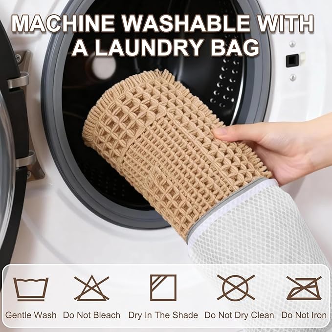 Hiasan Waffle Bath Mat, Super Absorbent Non Slip Bathroom Boho Rug with Tassels, Machine Washable Bath Mats for Bathroom, Ultra Soft Rubber Backed Rug, Loop-Brown, 20 x 32 Inches