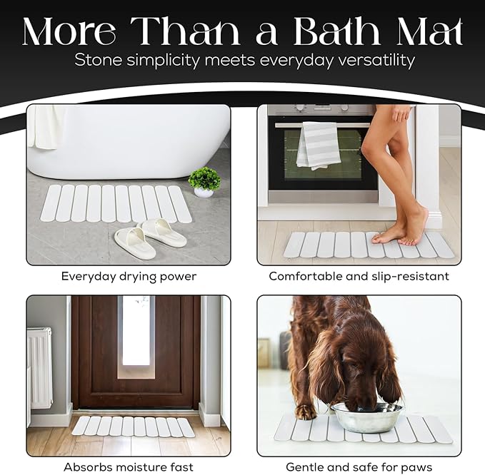 Large Stone Bath Mat (28" x 19") – Foldable Diatomaceous Earth Bath Mat for Bathroom – Quick Dry, Super Absorbent, Non-Slip, Easy to Clean – Spa-Inspired Design – Orkvane – Sandstone