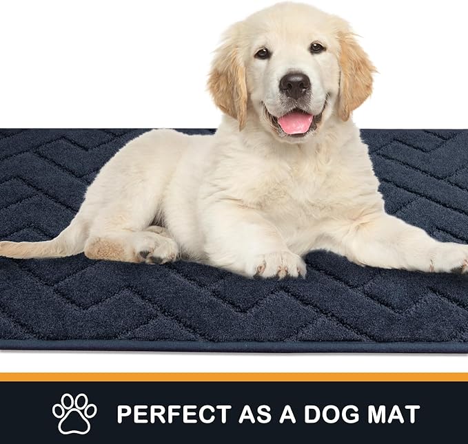 PURRUGS Dirt Trapping Door Mat 34" x 59", Non-Slip Machine Washable Entry Rug, Shoe Scraper, Dog Doormat, Super Absorbent Welcome Mat for Front & Back Door, Muddy Wet Shoes & Paws, Navy Blue