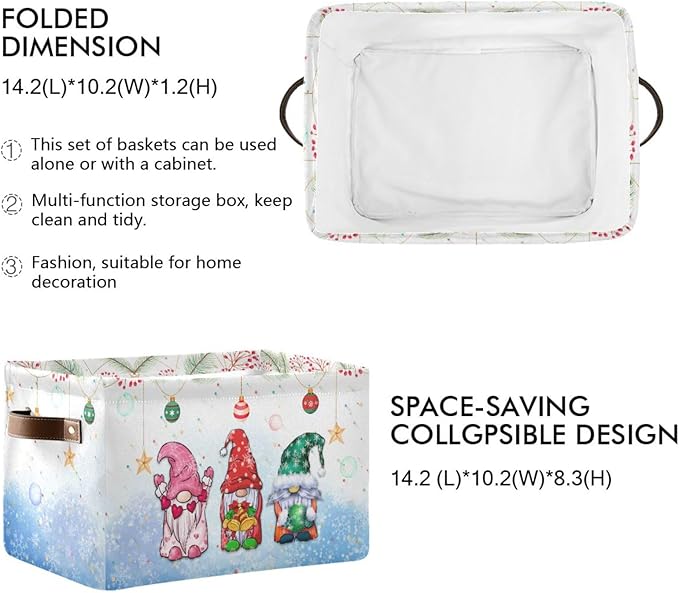 Storage Basket Gnomes Christmas Cube Storage Bins Organizer Bag Collapsible Closet Shelf Baskets with handle for Cloth Book 14.2×10.2×8.3 IN