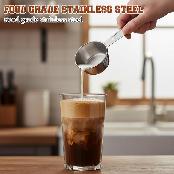 4 Pcs 1/4 Cup Measuring Cups, 1/4 Cup Scoop, 60ml 2oz Stainless Steel Measuring Cups Kitchen Gadgets Metal Measure Scoop for Cooking & Baking, Dishwasher Safe