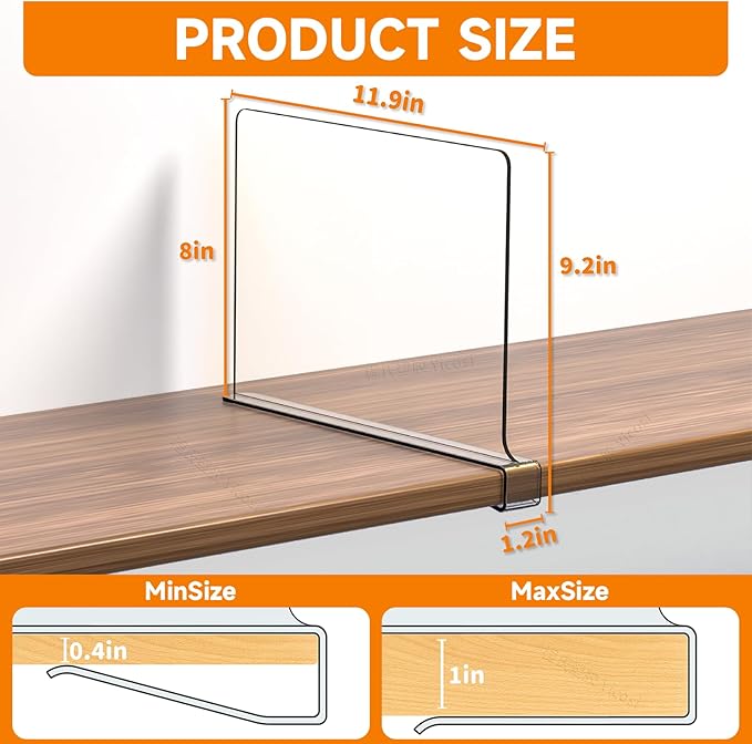 Clear Acrylic Shelf Dividers for Closet Organization - 2 Pack Closet Shelf Divider for Sweatshirt,Towel,Bag,Purse,Clothing,Sweater Organizer,Plastic Dividers and Separators for Shelves and Bedroom
