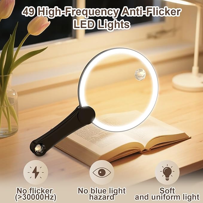 IMICHI Large 5.12" Handheld Magnifying Glass 10X/20X Lens with Eye-Care Anti-Flicker LEDs – 3 Adjustable Light Modes, Rechargeable – Perfect for Seniors, Low Vision, Reading, Crafts, Jewelry Repair