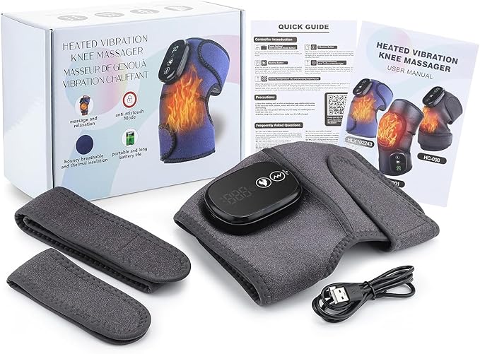 YUANBO Cordless Heated Knee Massager, 3-in-1 Massager for Elbow Shoulder Wrap with 3 Vibration & Heating Modes