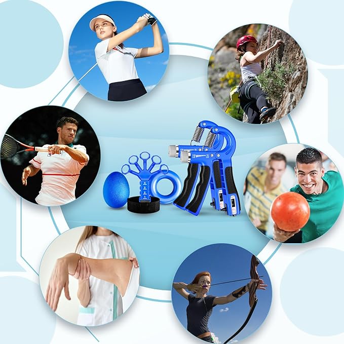 Grip Strength Trainer(5 Pack) with Finger Exerciser, Hand Grip Strengthener, Finger Stretcher,Grip Ring & Stress Relief Ball for Muscle Building and Injury Recover with Carry Bag