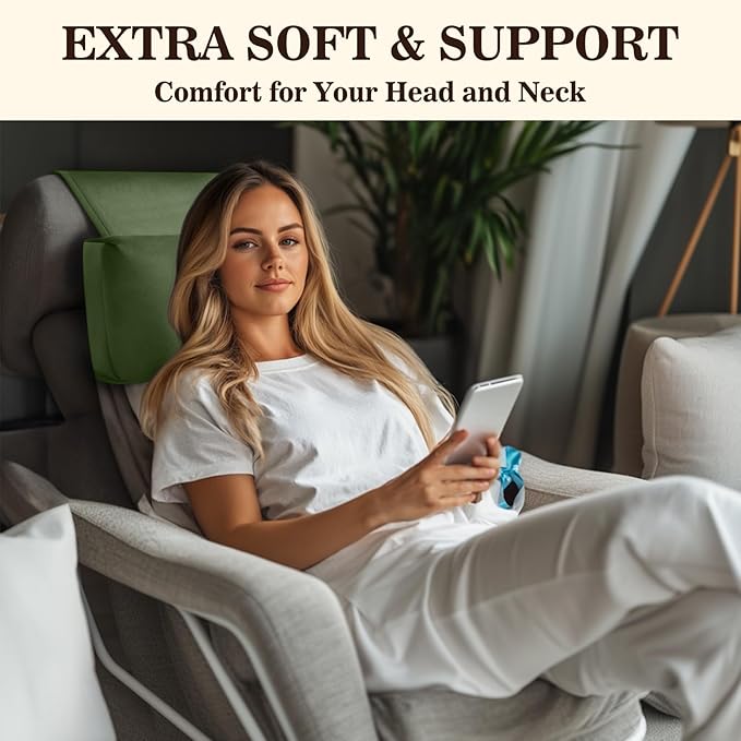 Recliner Headrest Pillow, Adjustable Neck & Head Support Pillow, Soft Velvet Non-Slip Headrest for Recliner, Couch, Chair, Sofa
