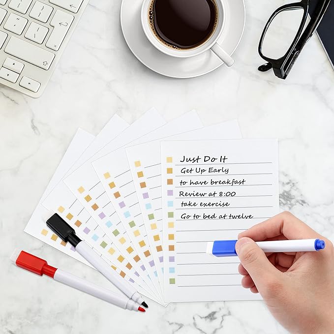 Mornajina 6Pcs Dry Erase to Do List 5x7 inch, Whiteboard Stickers for Wall with 3 Markers, Reusable Lined Stickies Planner to Do List, Suitable for Wall, Fridge, Mirror, Desk, Glass