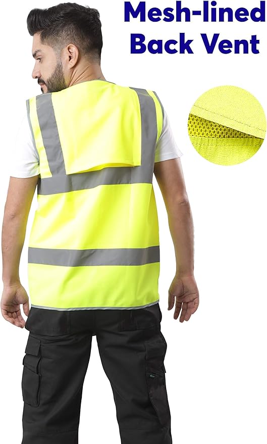 Kolossus Safety Vest For Men - High Visibility Reflective Vest - Chalecos Reflectantes de Seguridad - Yellow - Orange