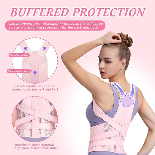 TEE TEA Posture Corrector for Women & Men – Adjustable Back Support Brace for Neck, Shoulder & Spine Muscle Relief – Improve Posture, Comfort & Confidence – Invisible & Comfortable Design (Pink, Small)