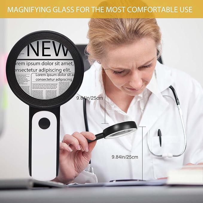 JMH Magnifying Glass with Light, Handheld Large Magnifying Glass 18LED Cold and Warm Light with 3 Modes, Illuminated Lighted Magnifier for Seniors Reading, Coins, Jewelry