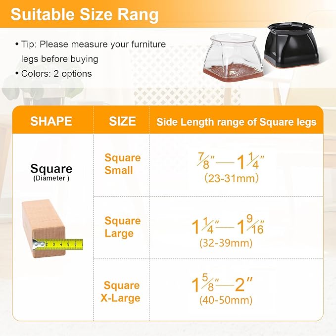 CHUNZEXI 36 Pack Square Chair Leg Floor Protectors for Hardwood Floors, Silicone Felt Covers Pads Caps, Protect Wood Furniture Feet Floors Noise Reduce and Scratch (Square Small & Clear)