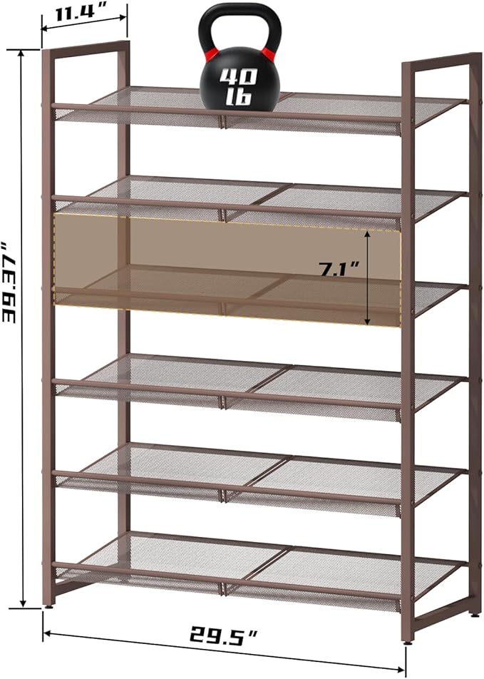 6-Tier Metal Large Shoe Rack,Tall Shoe Rack for Closet,entryway,Garage, with Adjustable Flat or Angled Shelves, Hold 20-26 Pairs Shoes