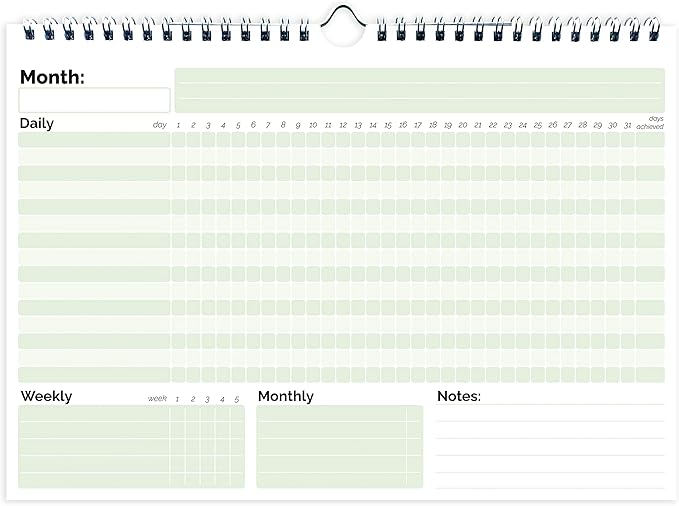 HADIGU Habit Tracker Calendar, (Undated 12 Month) with Spiral Bound and Hanger, A4 size (8.3"x11.7"), Habit Tracker Journal for Daily Weekly and Monthly Habit Tracking.