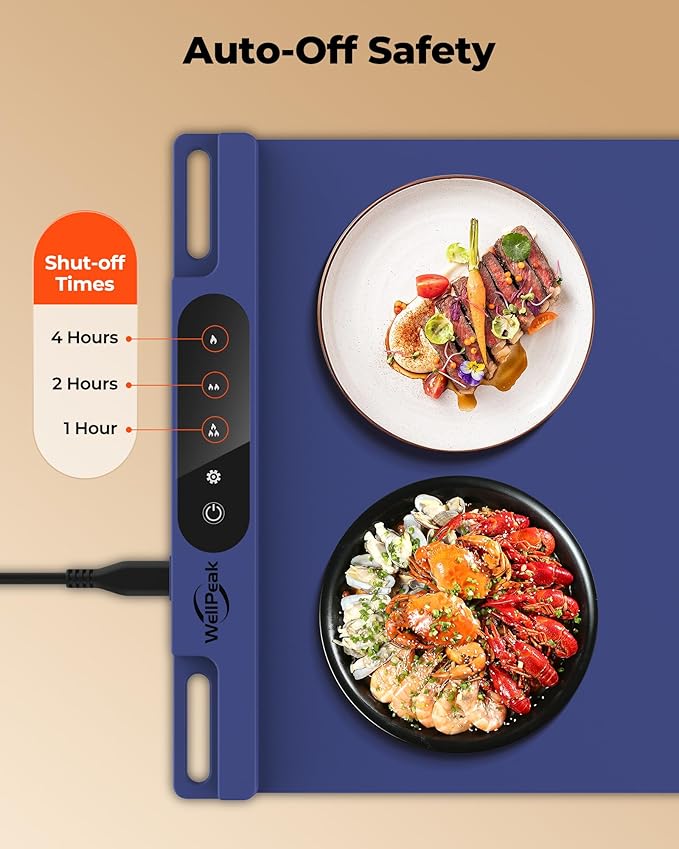 Electric Warming Mat for Food (2-Pack)-Full Surface Fast Heating Silicone Warmer Tray with 3-Level Temperature, Auto-Off, Raised Feet for Table Protection for Gatherings, Parties,Home Buffets