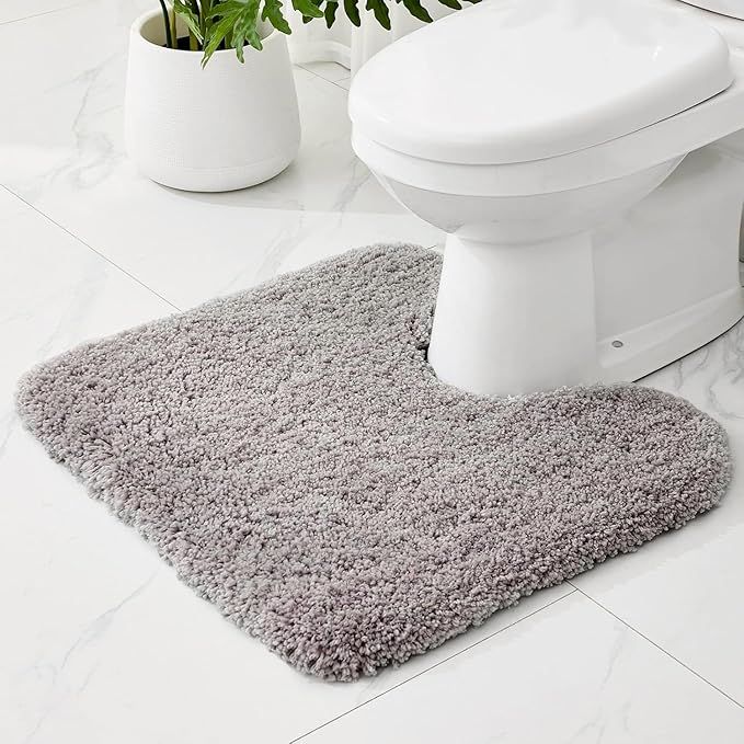 Toilet Rugs U-Shaped Mat 24x22, Contour Bathroom Mat - Ultra Soft & Absorbent Microfiber, Quick-Dry, Machine Washable with High Density Foam Latex Non Slip Backing, Grey