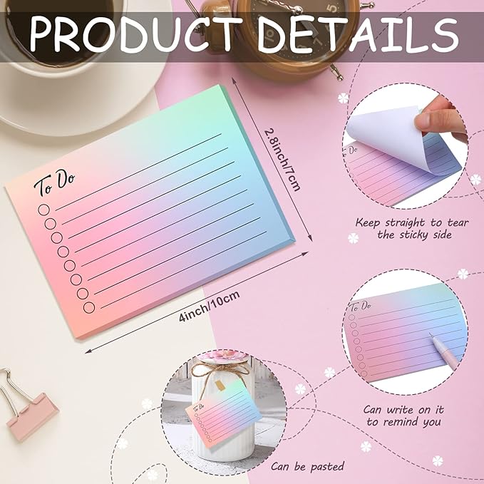 Pajean 9 Pcs/450 Sheet to Do List Sticky Note 3x4 Inch Self Stick Pads with Line Colored Planner Sticky Note Adhesive Memo for Office, Meeting, School, Study, Home Reminder (Gradient Color)
