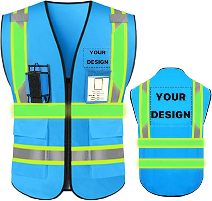 YOWESHOP High Visibility Reflective Safety Vest with Pockets Custom Your Logo Safety Workwear