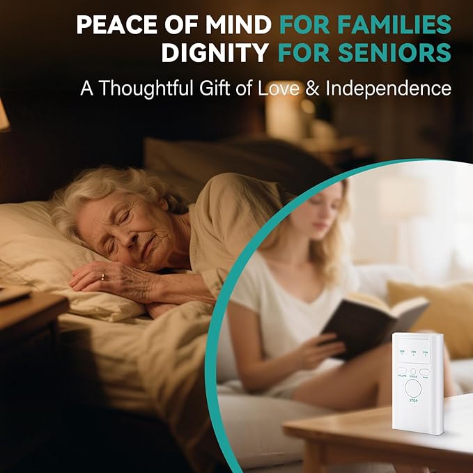 Bed Alarms for Elderly - Under & On Mattress Wireless Sensor Pad & Pager with Early & Exit Alarm Modes - Bed Alarms and Fall Prevention for Elderly and Dementia Patients - Replaceable Battery