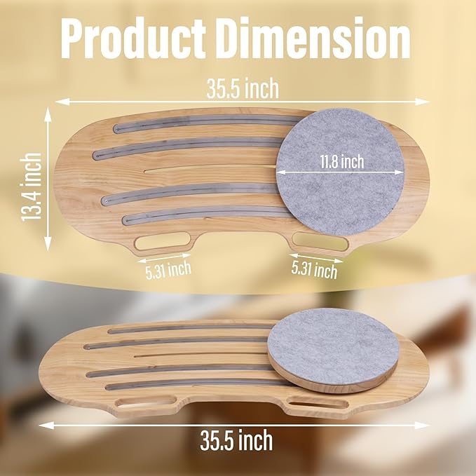 Wood Arc-Shaped Slide Transfer Board,Patient/Seniors Move Assist Device,Transfer to Wheelchair/Car/Toilet/Tub/Slide Sheet,with Soft Seat,Holds up to 500 Pounds,2 Cut Out Handles,35.5 * 13.4”