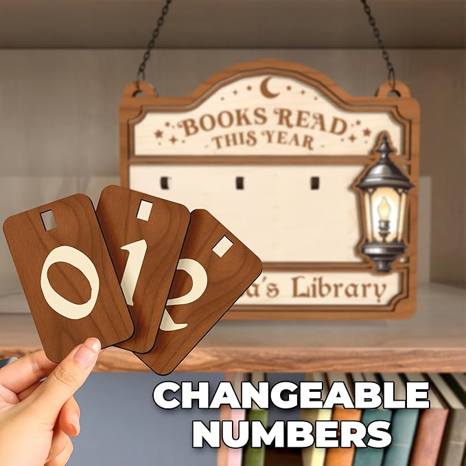 Personalized Book Tracker Sign, Custom Books Read This Year Counter, Book Lover Gift for Teachers, Women, Librarians, Readers, Wooden Hanging Library Decor, Bookshelf Accessories for Wall & Table