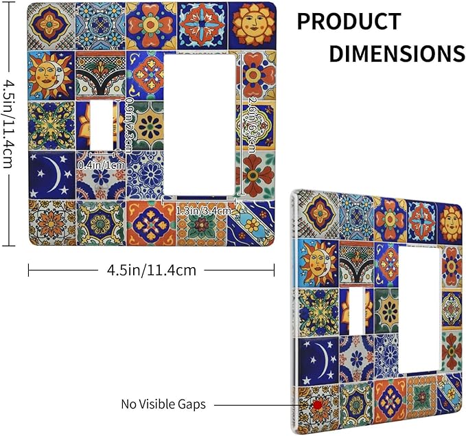 Outlet Covers Mid Century Talavera Shaped Tiles 1 Toggle 1 Rocker Combination Decorative Wall Plate Electrical Switch Plates Light Switch Cover Plate for Bedroom Bathroom Decor