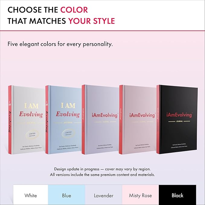 iAmEvolving Journal – Guided Gratitude & Goal Planner with Habit Tracker, Mindfulness Prompts & Daily Reflection | Undated 6-Month Self-Care & Wellness Notebook for Personal Growth (Misty Rose)