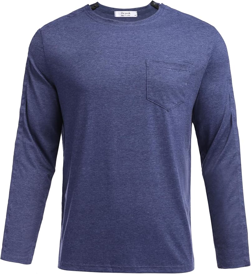 Deyeek Men's Post Shoulder Surgery Recovery Shirts Full Tear Away Long Sleeve Snap Chemo Port Access Shirt