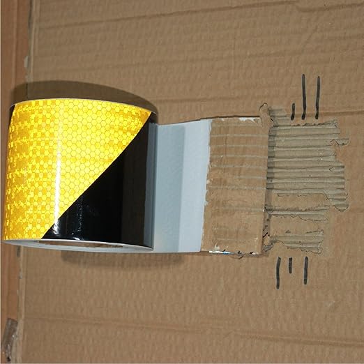 Reflective Tape Yellow Black 4 inch X 166 feet, Outdoor Waterproof Hazard Conspicuity Safety Industrial Marking Tape