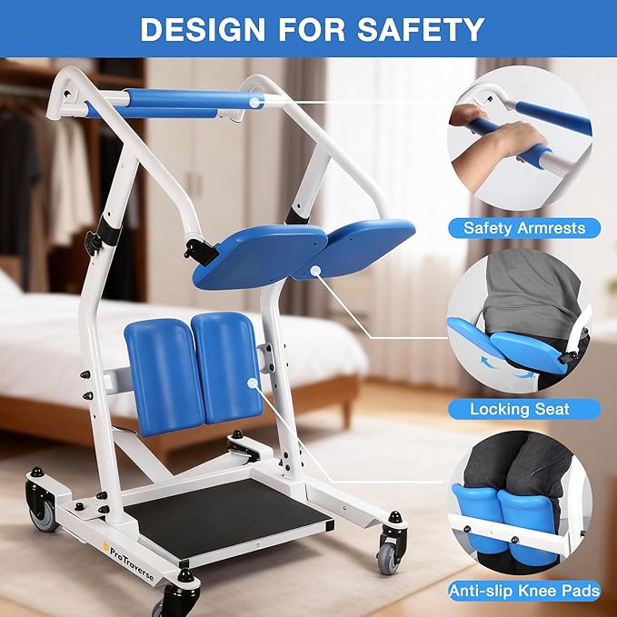 Stand Assist Lift – Sit to Stand Patient Transfer Chair for Elderly & Disabled, 400 lbs Capacity Lift Aid with Adjustable Height – Home & Nursing Care Mobility Support,Blue