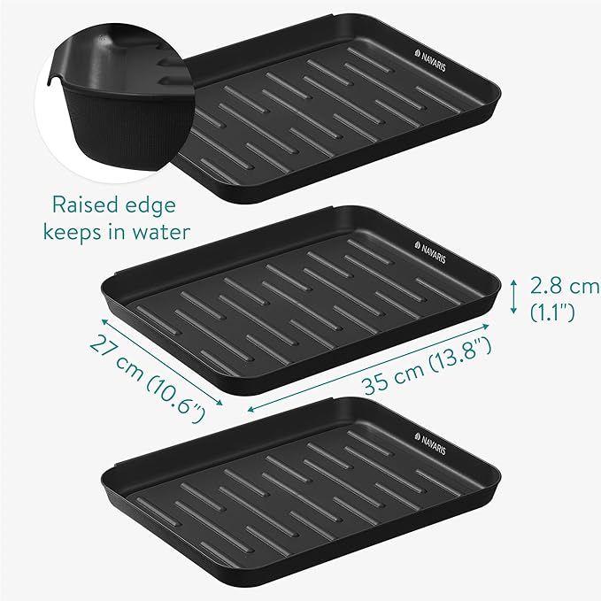 Navaris Set of 3 Shoe Drip Trays - Multi-Purpose Boot Tray for Rain Boots, Winter Boots, Sneakers - Indoor and Outdoor Use in All Seasons - Black, S