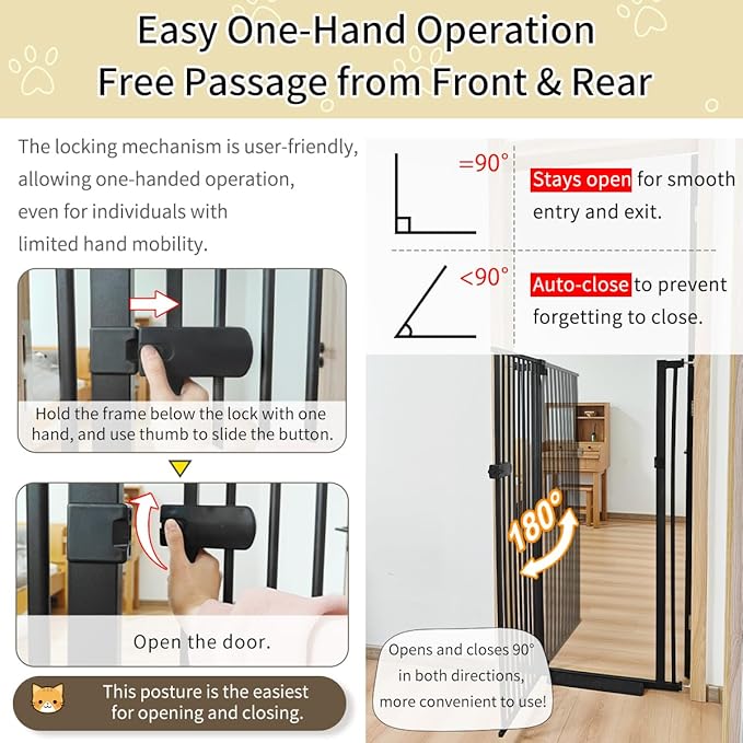 Lumizone Extra Tall Cat Gate 61.02" High Pressure Mounted Extra Wide 2025 New (17 Sizes) 1.37" Gap No Drilling Auto-Close One-Handed Operation Tall Pet Gate for Dogs(Black, 61.02" H x 50.98"-55.11" W)