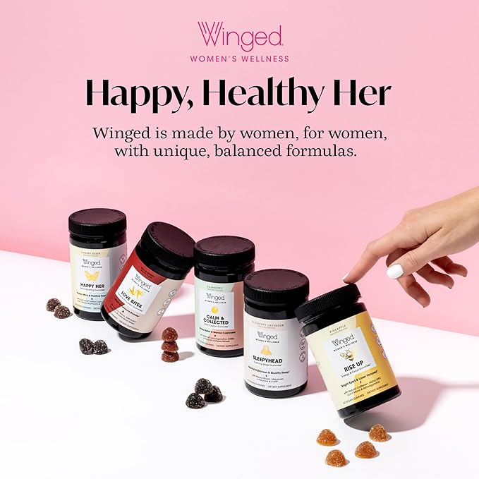 Winged Wellness Sleepyhead Natural Sleep Gummies for Women - Prime Sleep Support Aid for Adults with 3mg Melatonin, L-Theanine, 5-HTP - Blueberry Lavender Flavored - 30 Servings