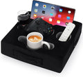 STBoo Couch Cup Holder Pillow Tray - Sofa Drink Cup Holder Cozy Buddy | Bed Caddy Organizer for Remote, Snacks Beverage, Phones, Tablet | Use it on Car, Pack, Beach, RV, Boat, Bedroom (Black)